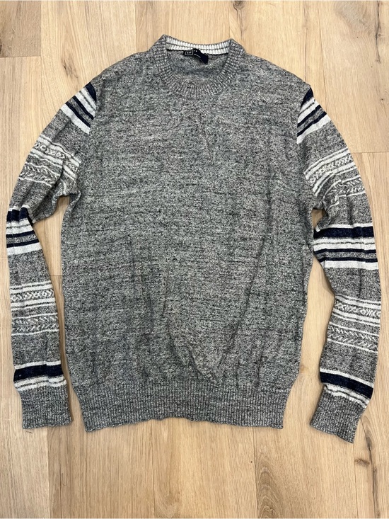 GAP Other - GAP Men's Gray Crewneck Sweater with Patterned Sleeve Stripes
